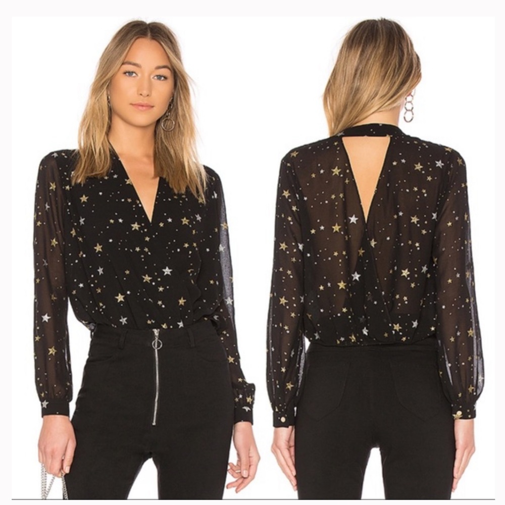 Lovers + Friends Whisper Top Black with Stars XL